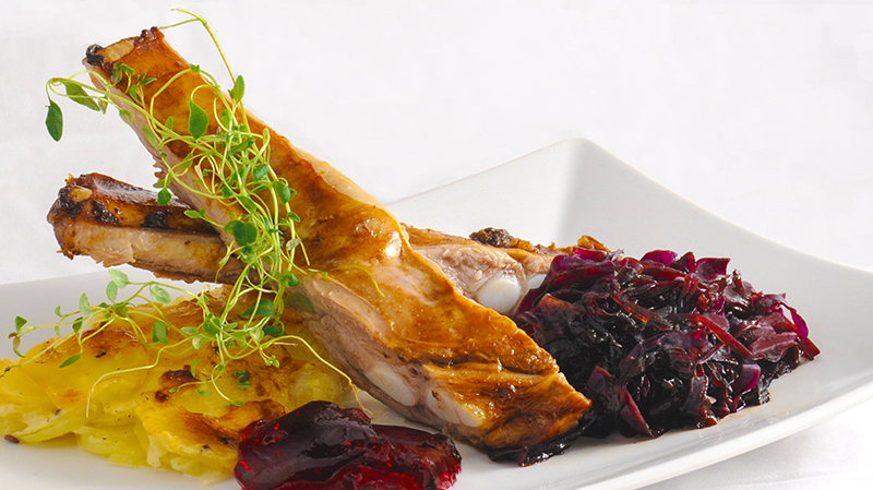 Blackcurrant-Glazed Ribs with Potato Gratin