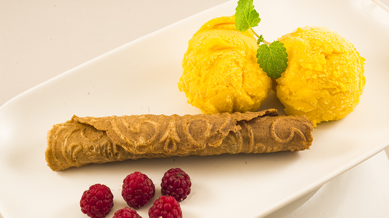 Orange and Saffron Ice Cream with Gingerbread Wafers