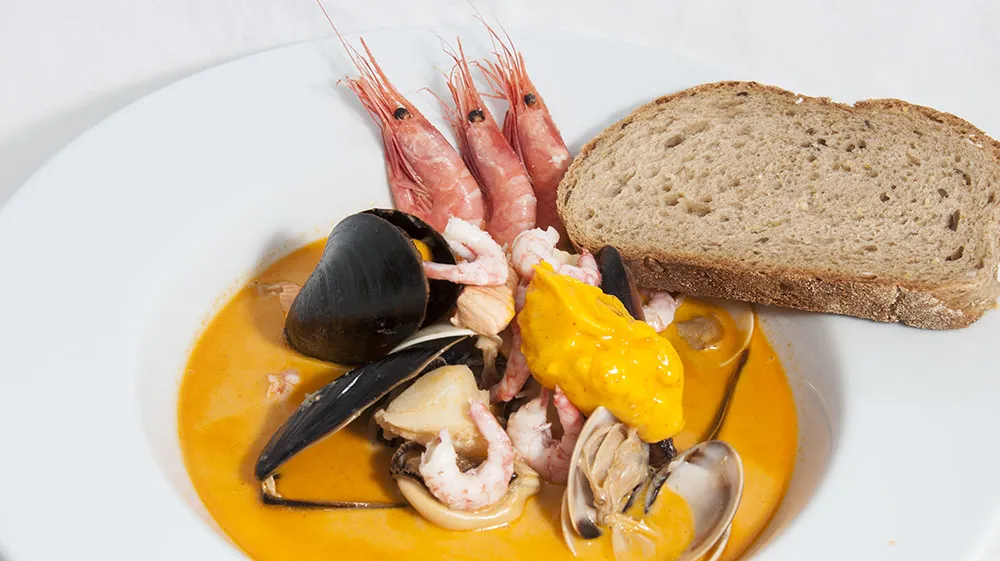 Bouillabaisse with Shrimp, Mussels and Saffron Aioli