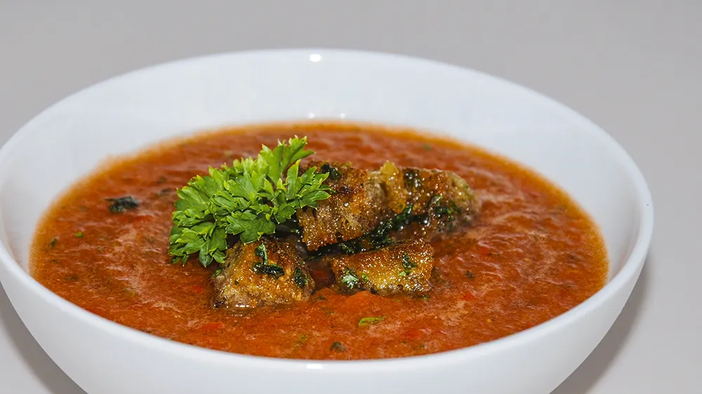 Gazpacho with toasted croutons.